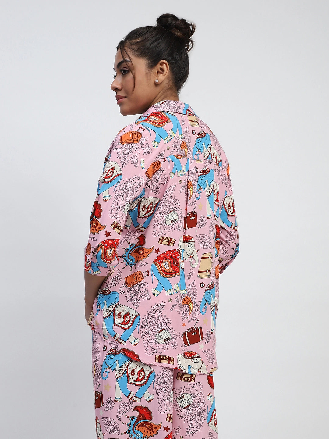 Pink Rayon Graphic Print Nightsuit