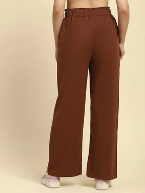 Brown Cotton Blend Solid Lower