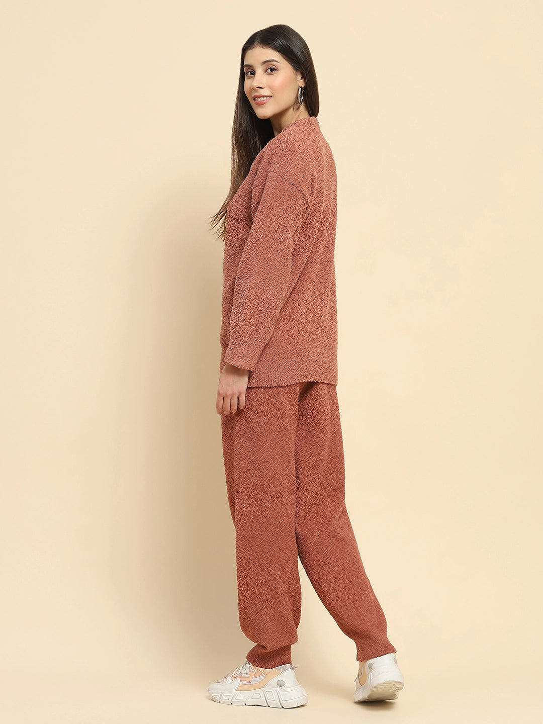 Brown Poly Blend Winter Loungewear