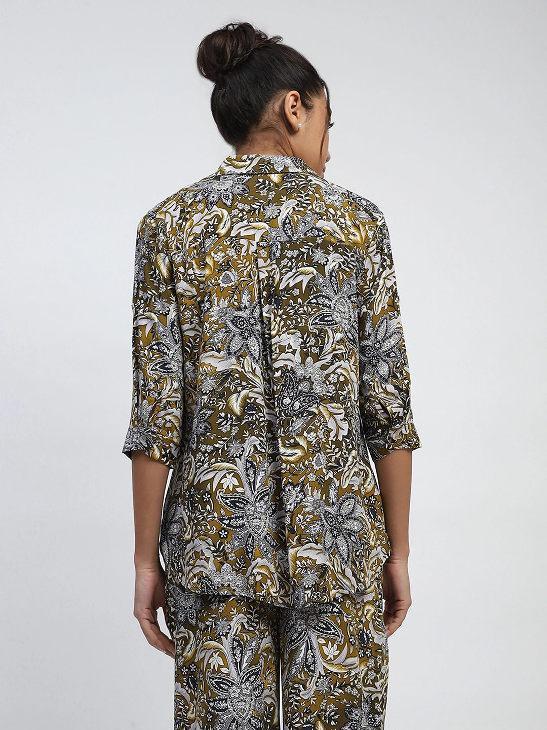 Olive Rayon Floral Nightsuit - Global Republic