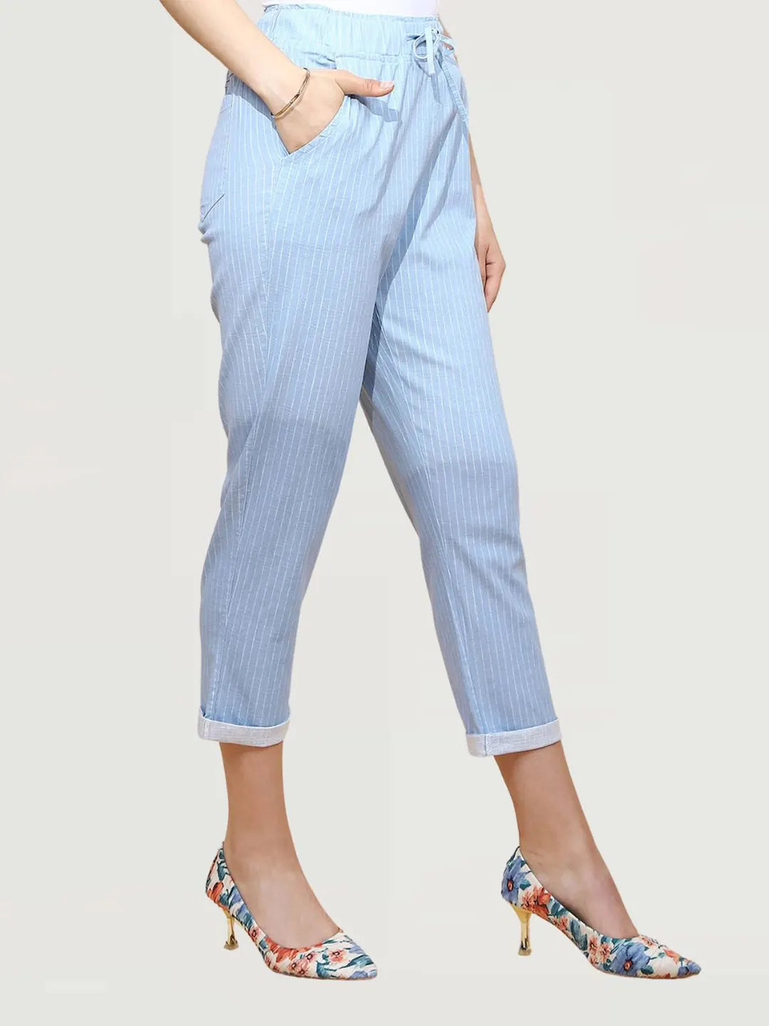 Sky Blue Cotton Regular Fit Lower