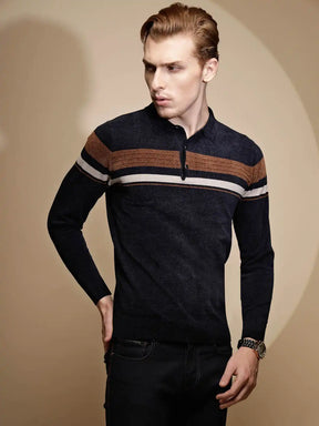 Navy Blue Solid Full Sleeve Polo Neck Acrylic Pullover