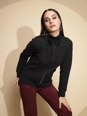 Black Solid Full Sleeve Turtle Neck Acrylic Sweatshirt