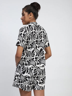 Black Rayon Abstract Print Nightsuit
