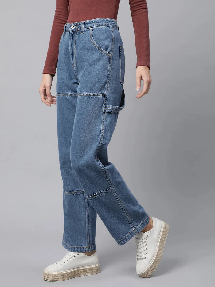 Blue Straight Leg High Rise Jeans