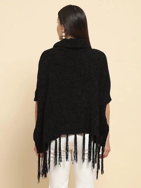 Black Wool Blend Loose Poncho