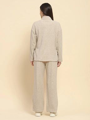 Beige Solid Relaxed Winter Nightsuit
