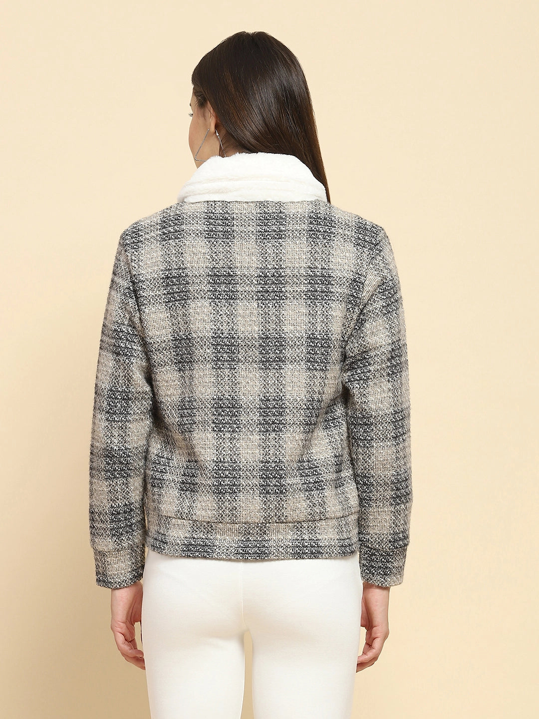 Black Poly Check Winter Shacket