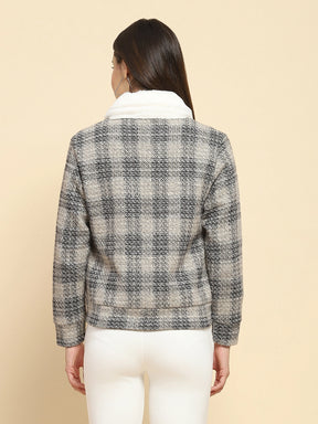 Black Poly Check Winter Shacket