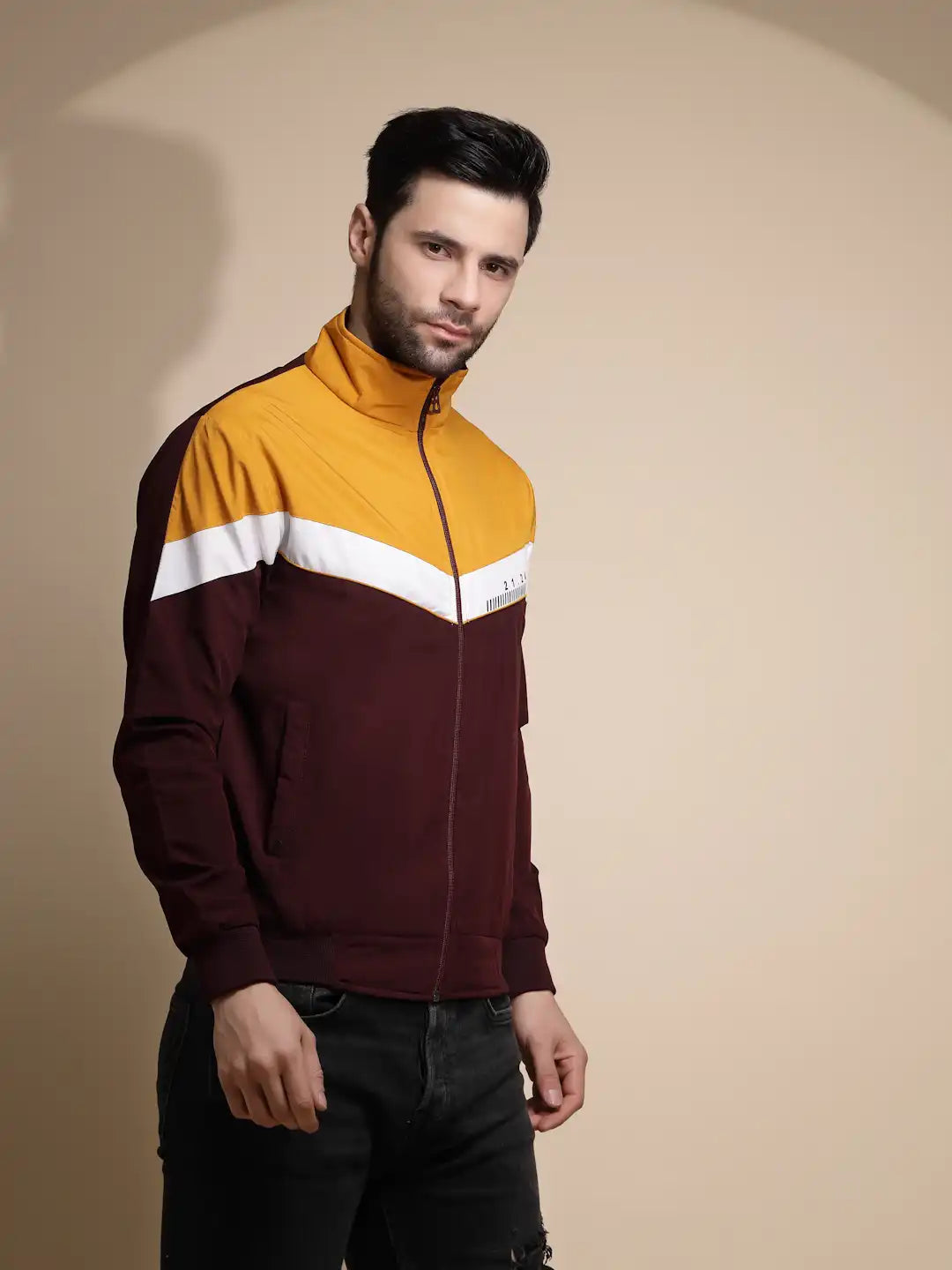 Men Yellow Solid Turtle Neck Full Sleeve Jacket