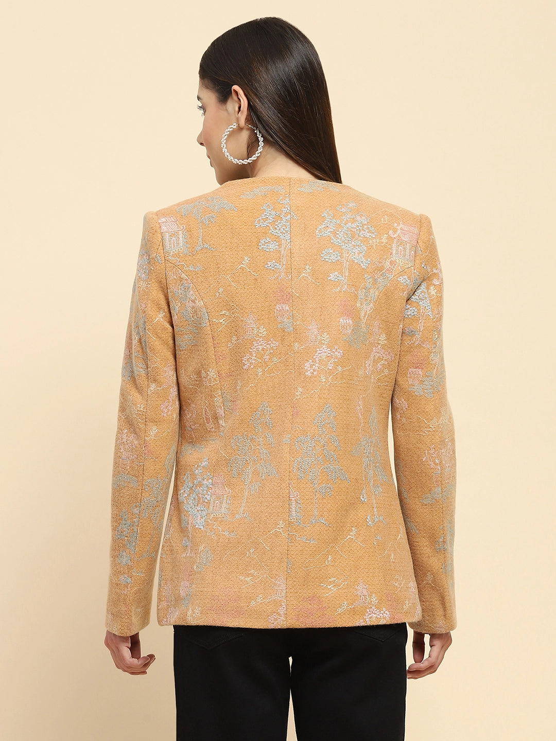 Tan  Acrylic Embroidered Winter Coat - Global Republic