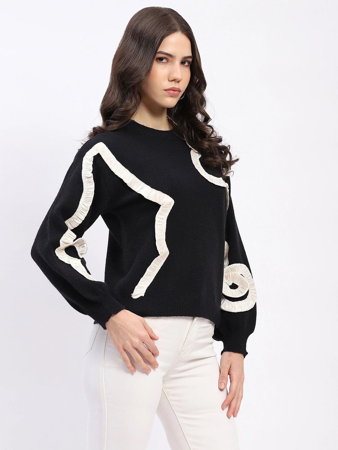 Ribbon Floral Embellished Pullover - Global Republic