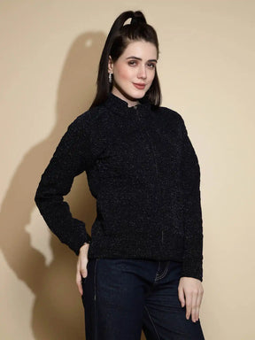 Navy Blue Solid Acrylic Sweatshirt