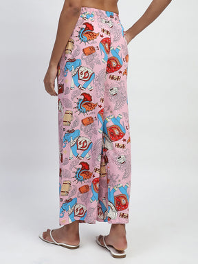 Pink Rayon Graphic Print Nightsuit