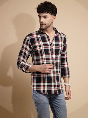 Multicolor Block Print Full Sleeve Collared Neck Linen Check Shirt