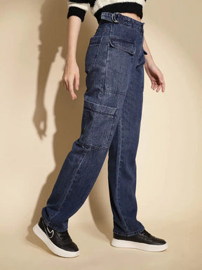 Blue Solid Relaxed fit Mid Rise jeans