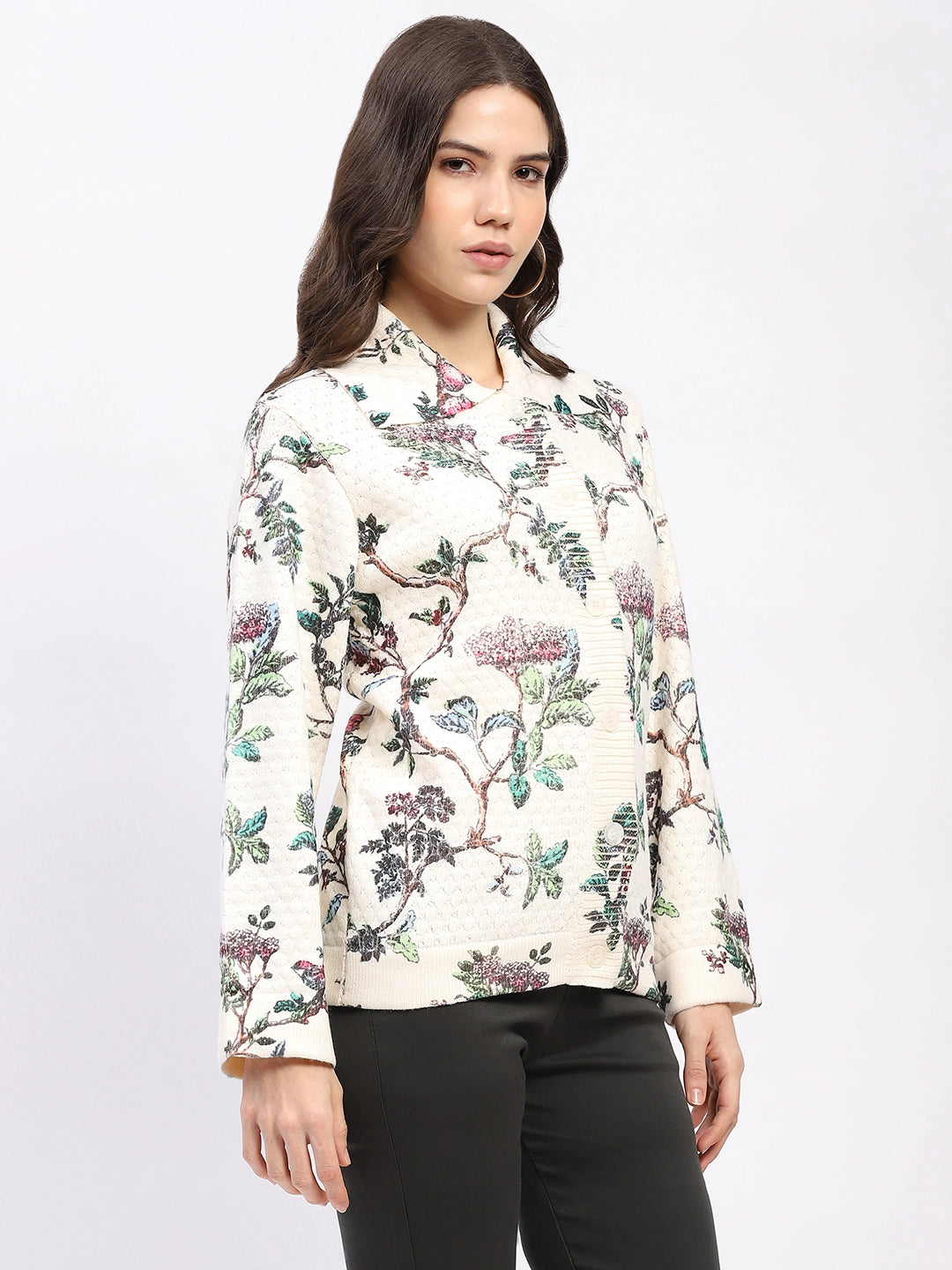 Botanical Print Loose-Fit Cardigan - Global Republic