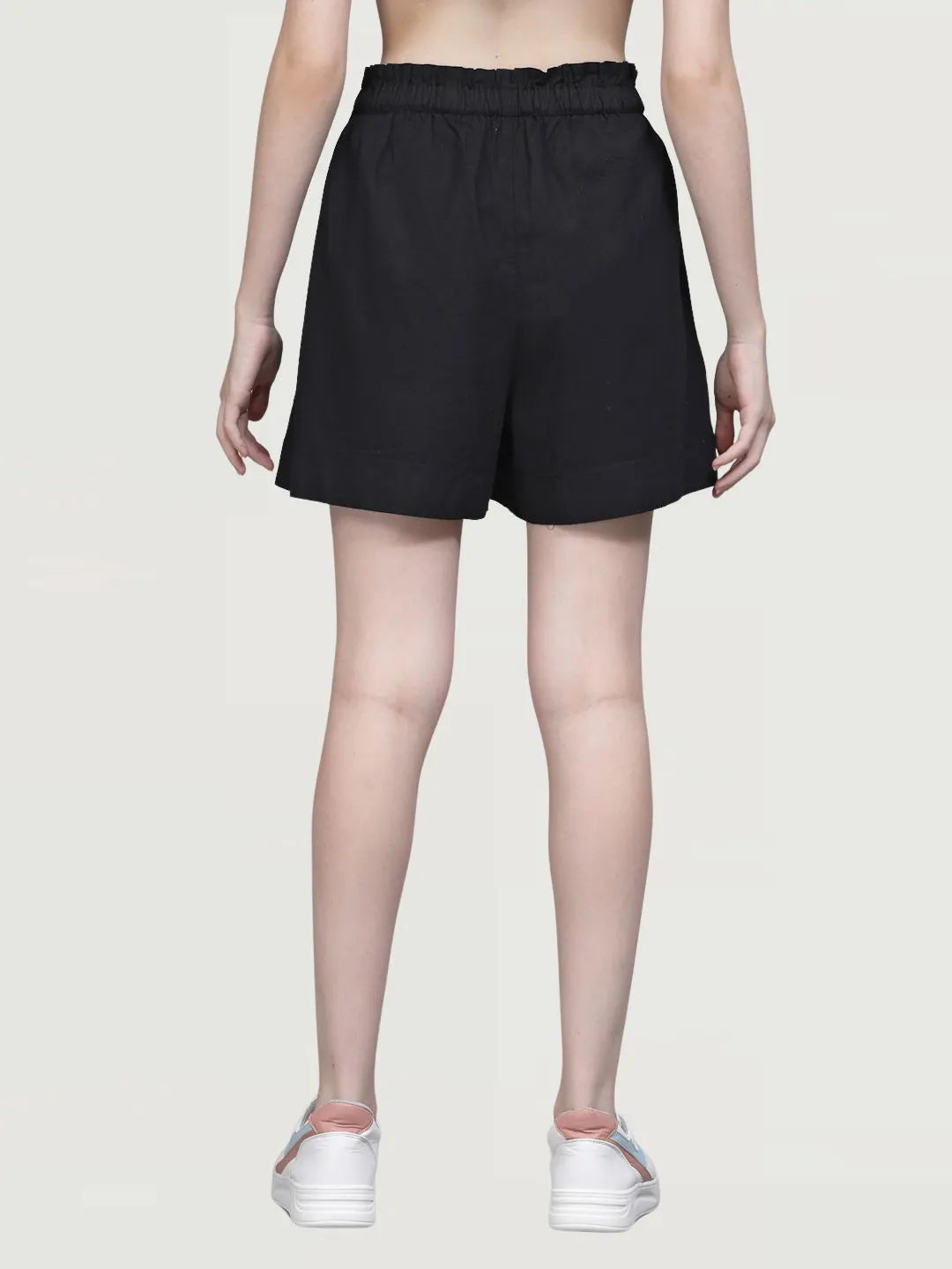 Black Linen Blend Relaxed Shorts - Global Republic