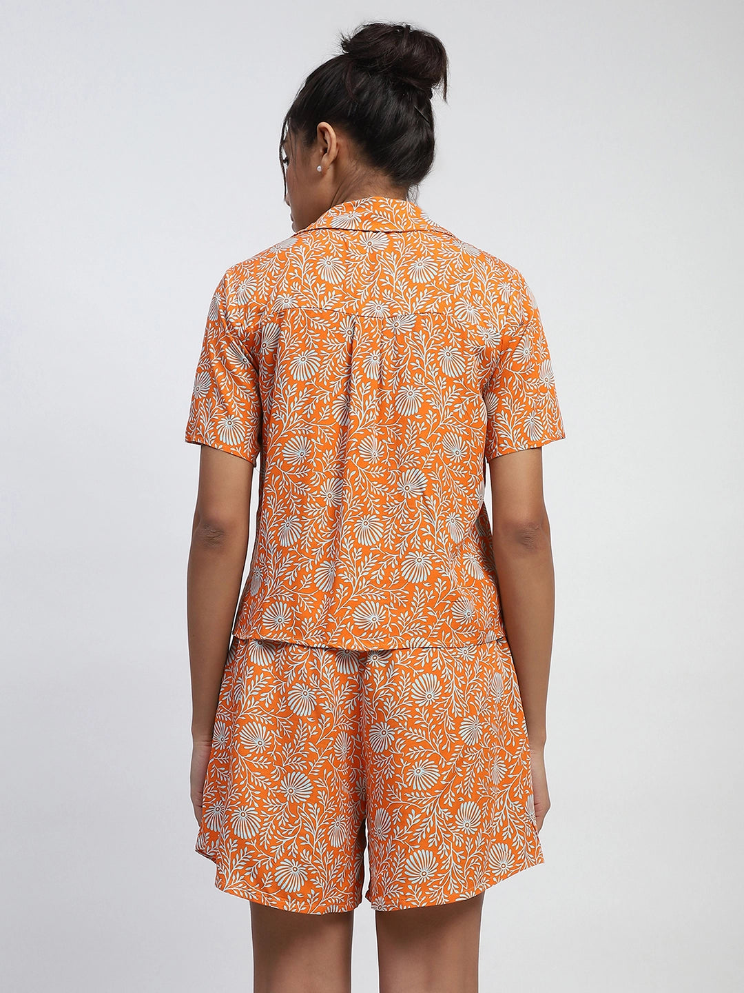 Orange Rayon Floral Nightsuit