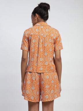 Orange Rayon Floral Nightsuit