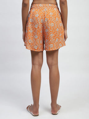 Orange Rayon Floral Nightsuit