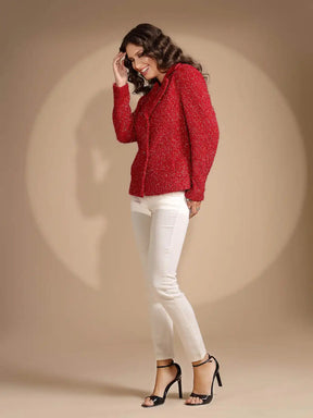 Women's Solid Collared Neck Red Blazer