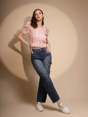 Blue Lace Square Neck Top