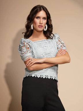 Blue Lace Square Neck Top