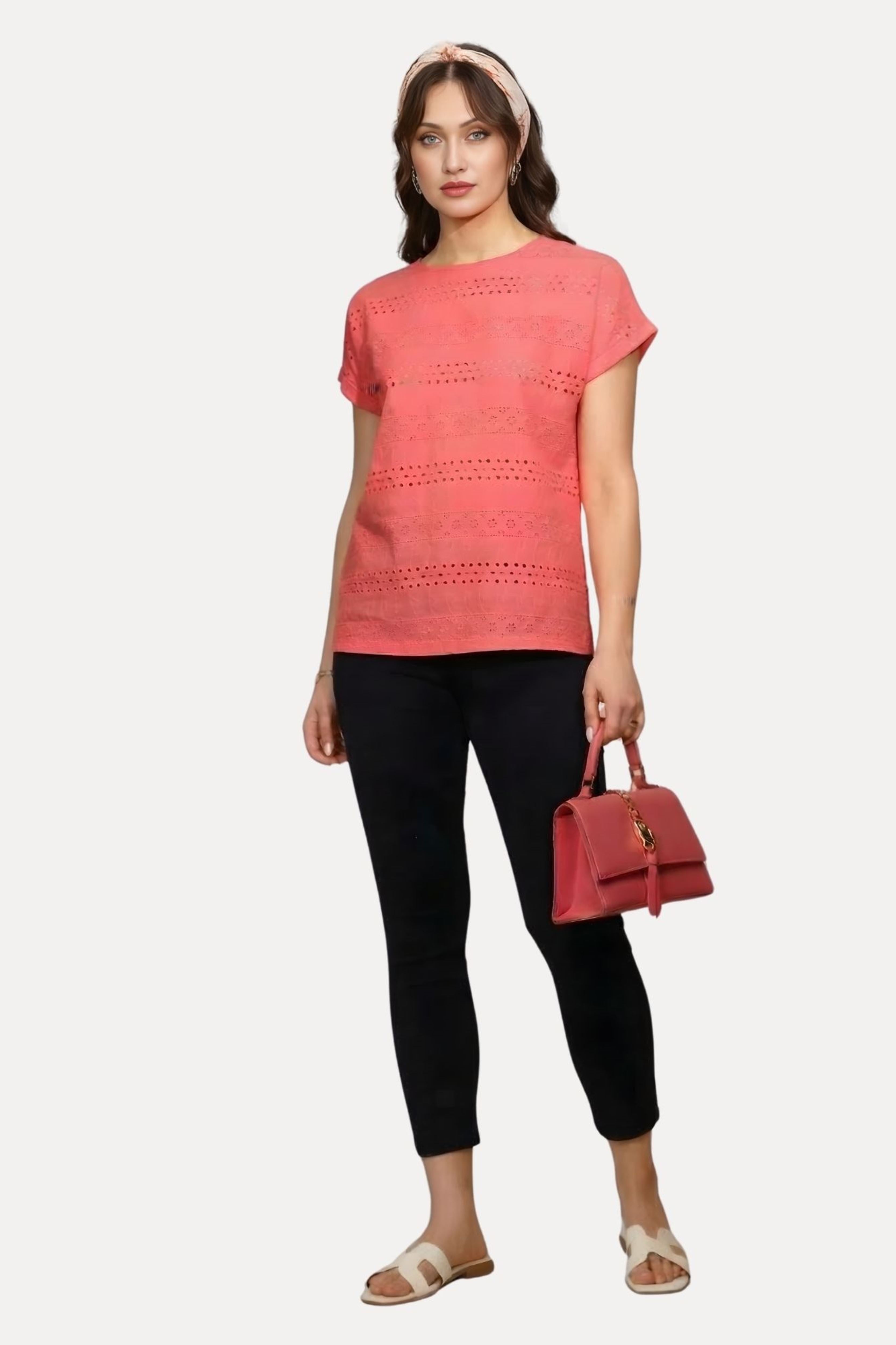 Hot Pink Cotton Schiffli Panel Top