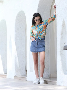 Tropical Print Rayon Blend Shirt