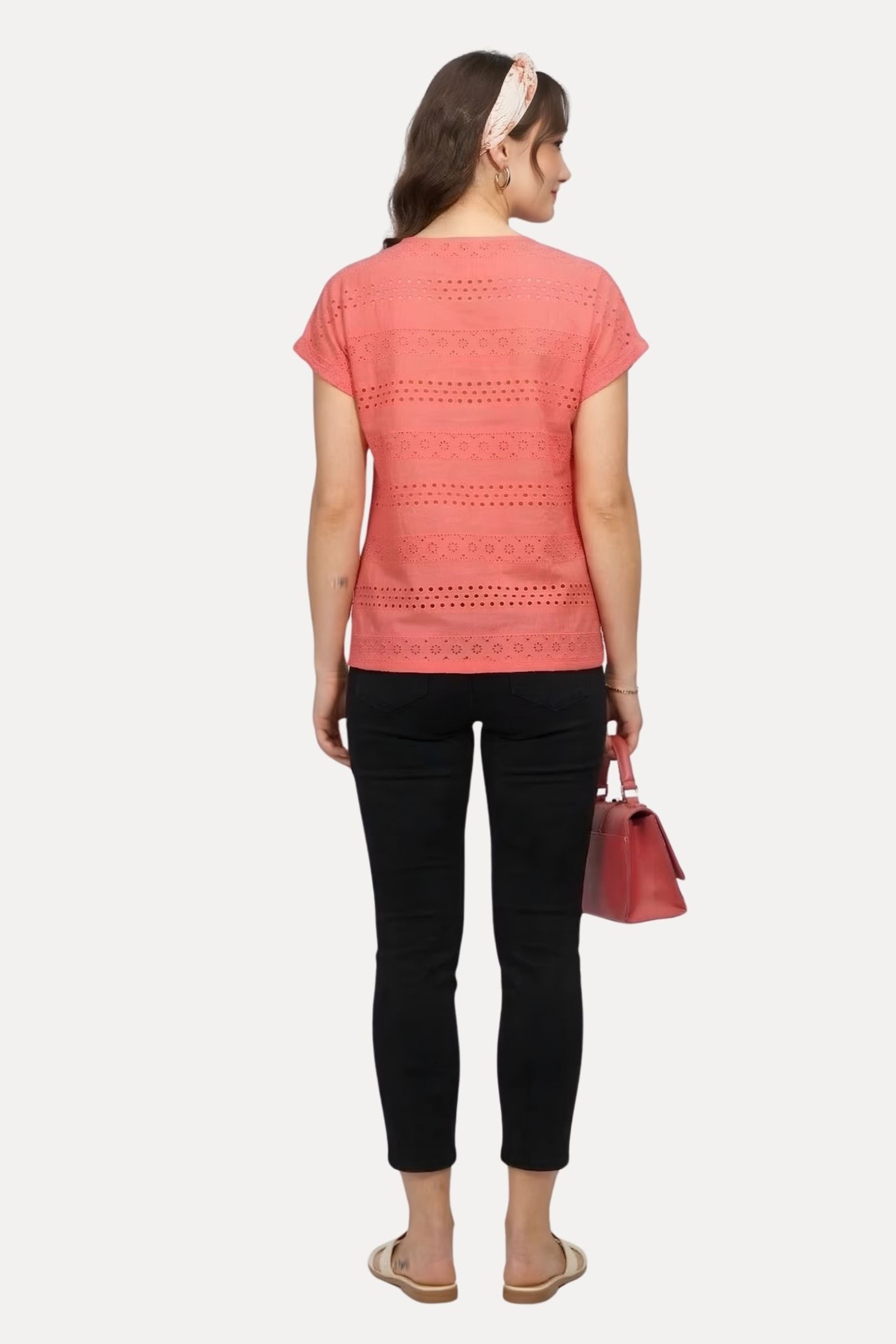 Hot Pink Cotton Schiffli Panel Top