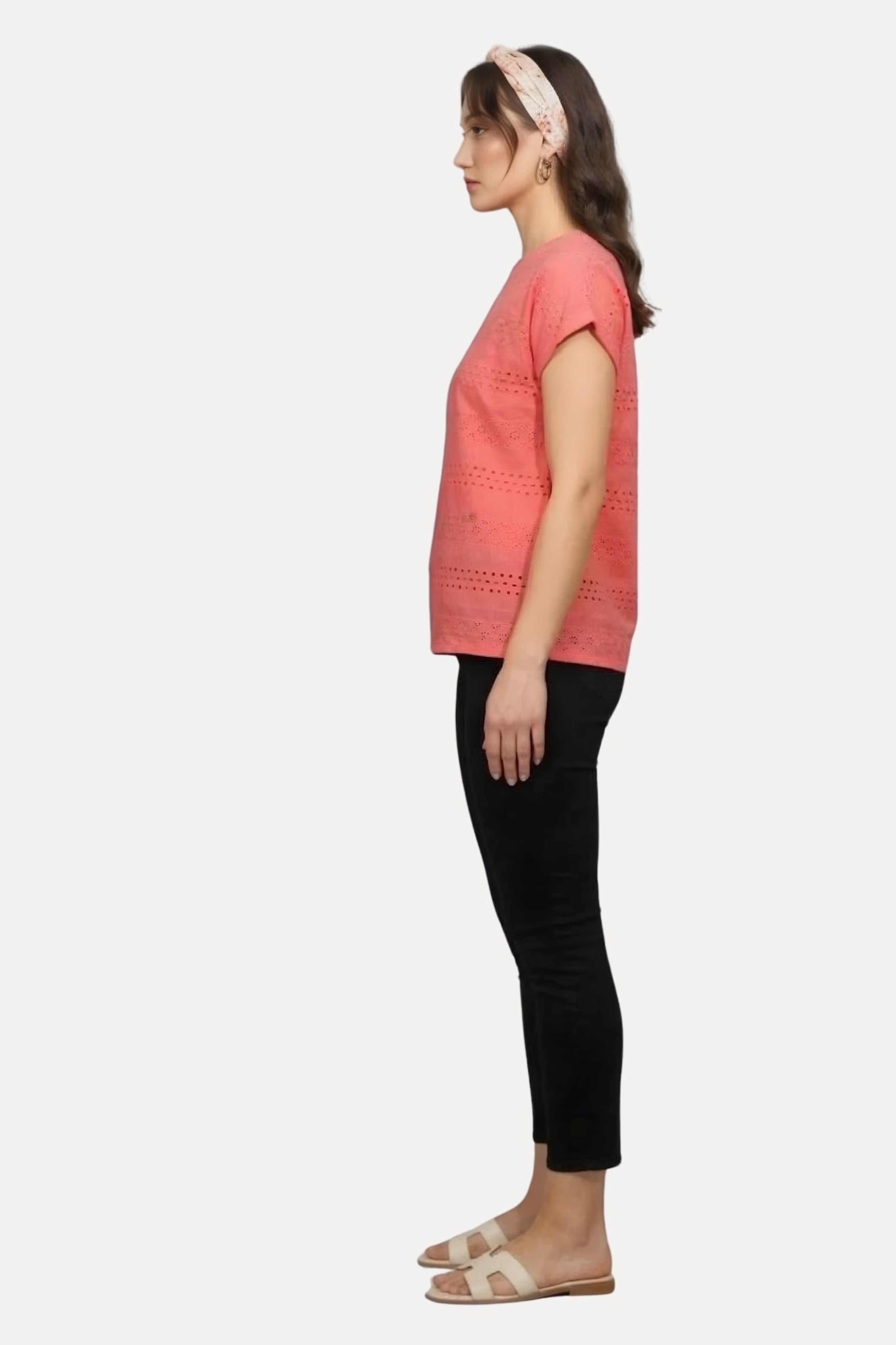 Hot Pink Cotton Schiffli Panel Top