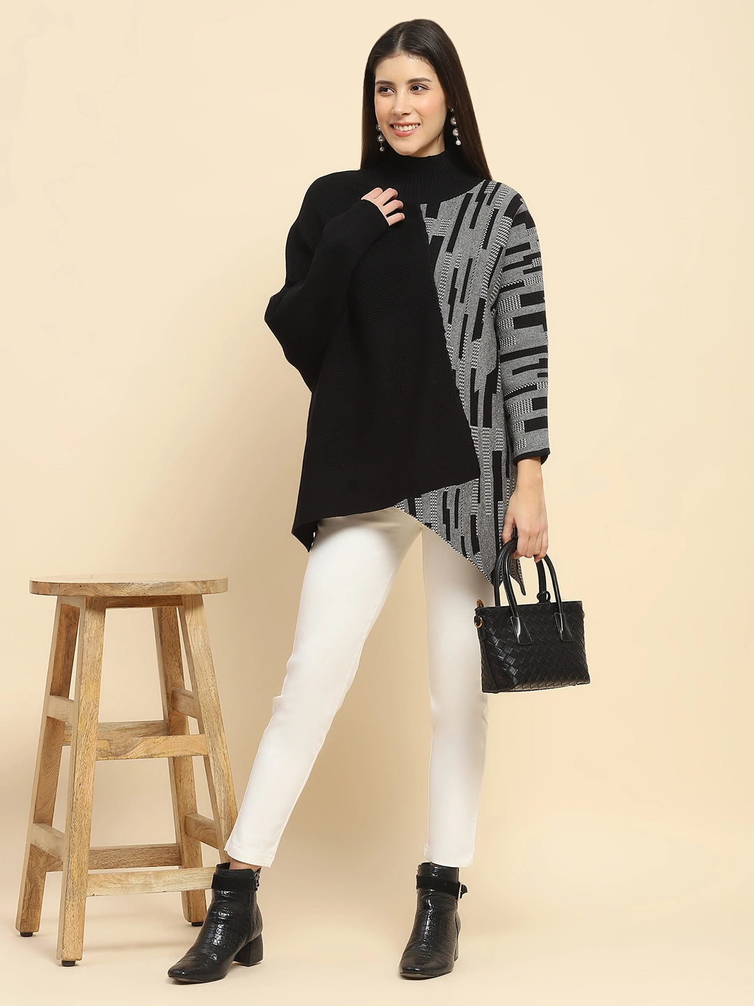 Black Wool Blend Loose Fit Pullover