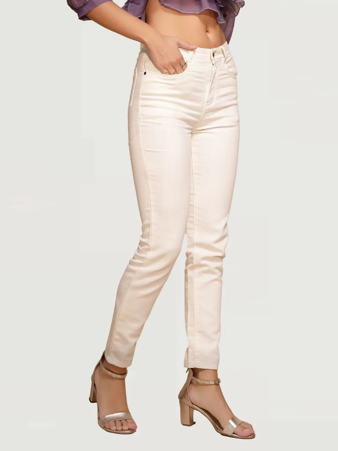 White  High Rise Slim Fit Jeans