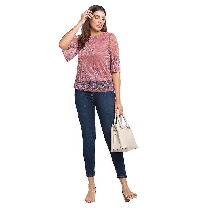 Women Pink Round Neck Solid Top
