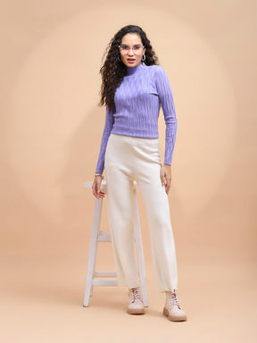 Solid Poly Viscos High Neck Skivvy Pullover