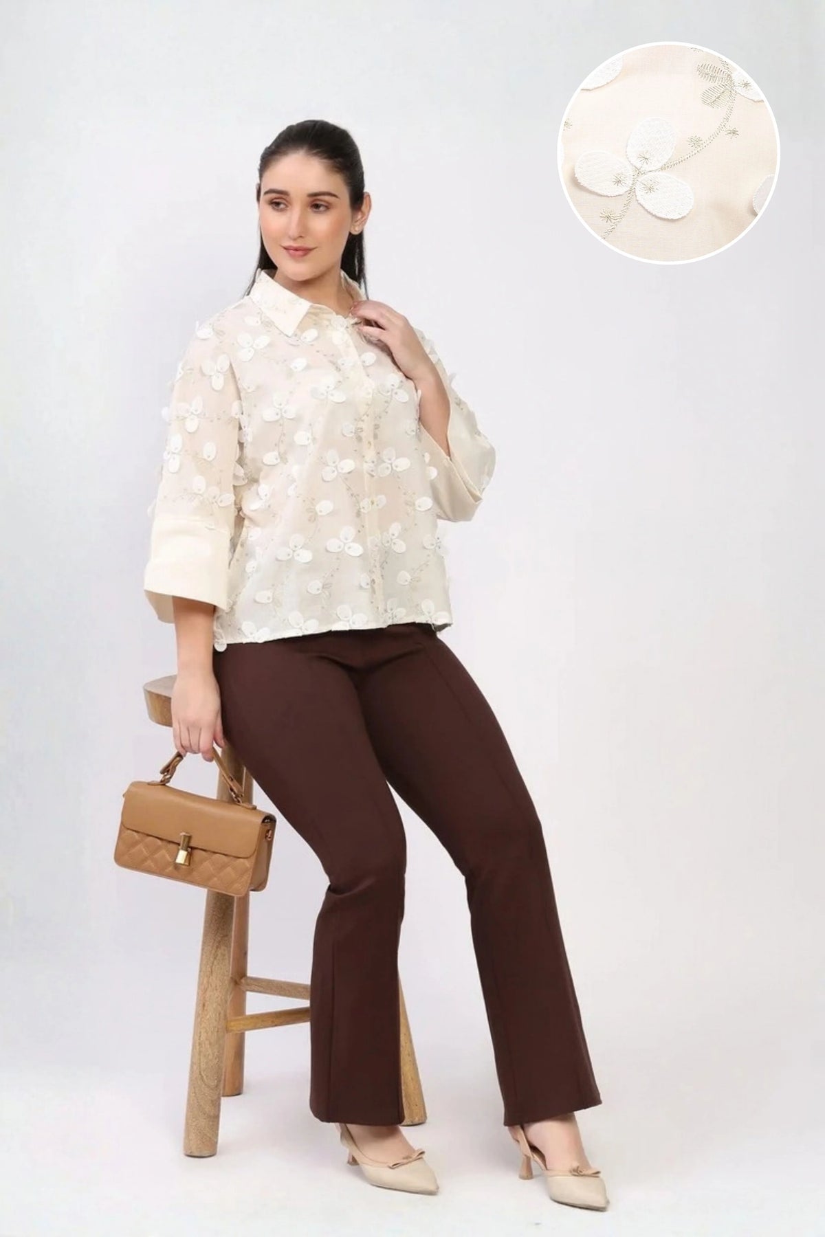 Cream Floral Embellished Shirt