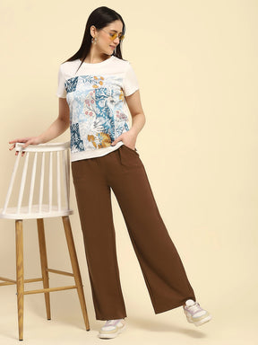 Brown Cotton Blend Solid Lower