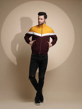 Men Yellow Solid Turtle Neck Full Sleeve Jacket