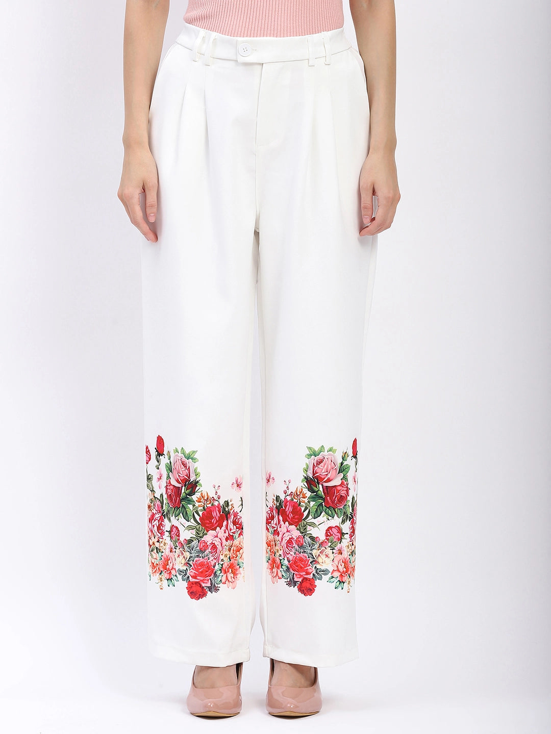Elegant Floral Straight-Fit Trousers