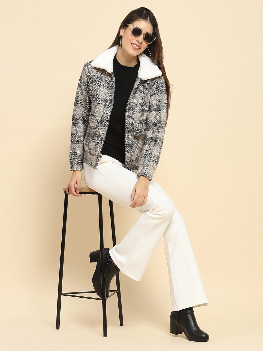 Black Poly Check Winter Shacket