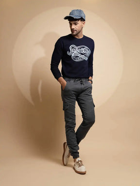 Grey Mid Rise Cotton Jogger