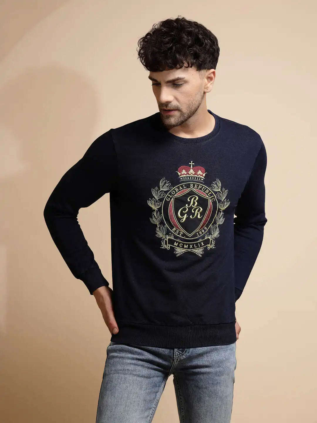 Dark Blue Solid Full Sleeve Hosiery Sweatshirt