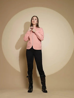 Peach Solid Full Sleeve Turtle Neck Fleece Sweatshirt