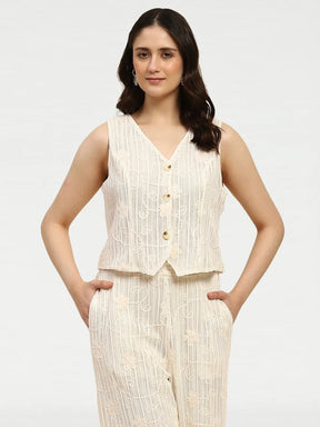Cream Embroidered Co-ord Set