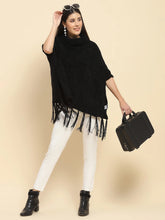 Black Wool Blend Loose Poncho