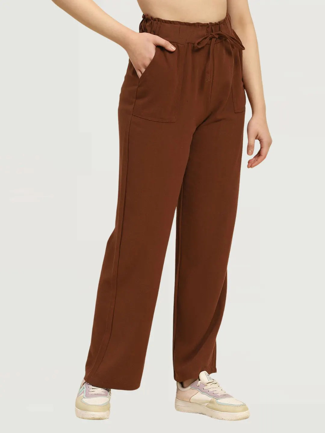 Brown Cotton Blend Solid Lower - Global Republic