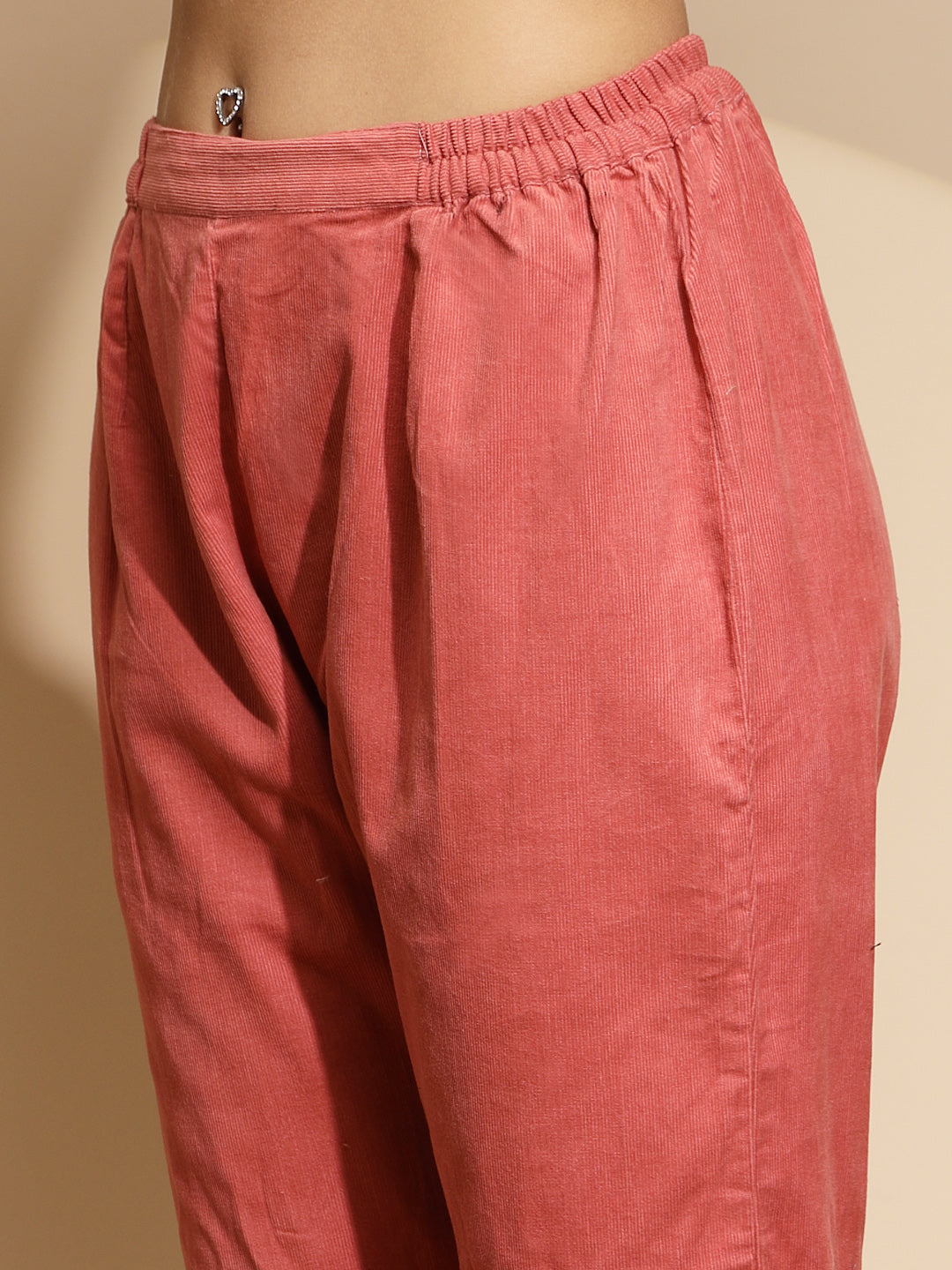 Peach Solid Woolen Blend High Rise Regular fit Pants For Women