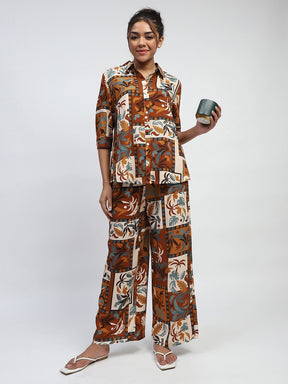 Brown Rayon Digital Print Nightsuit