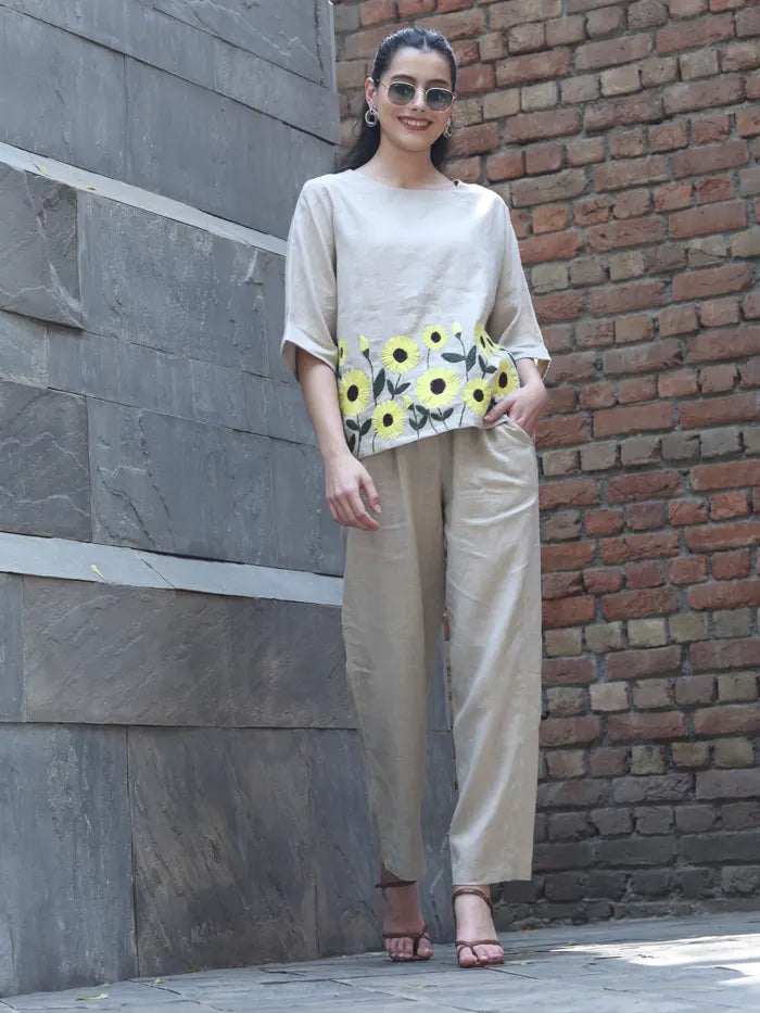 Floral Embroidered Linen Loose Top